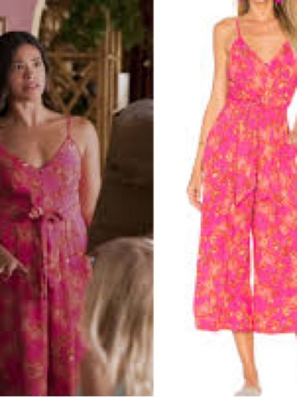 Free People Pink and Gold Tropical Print Jumpsuit